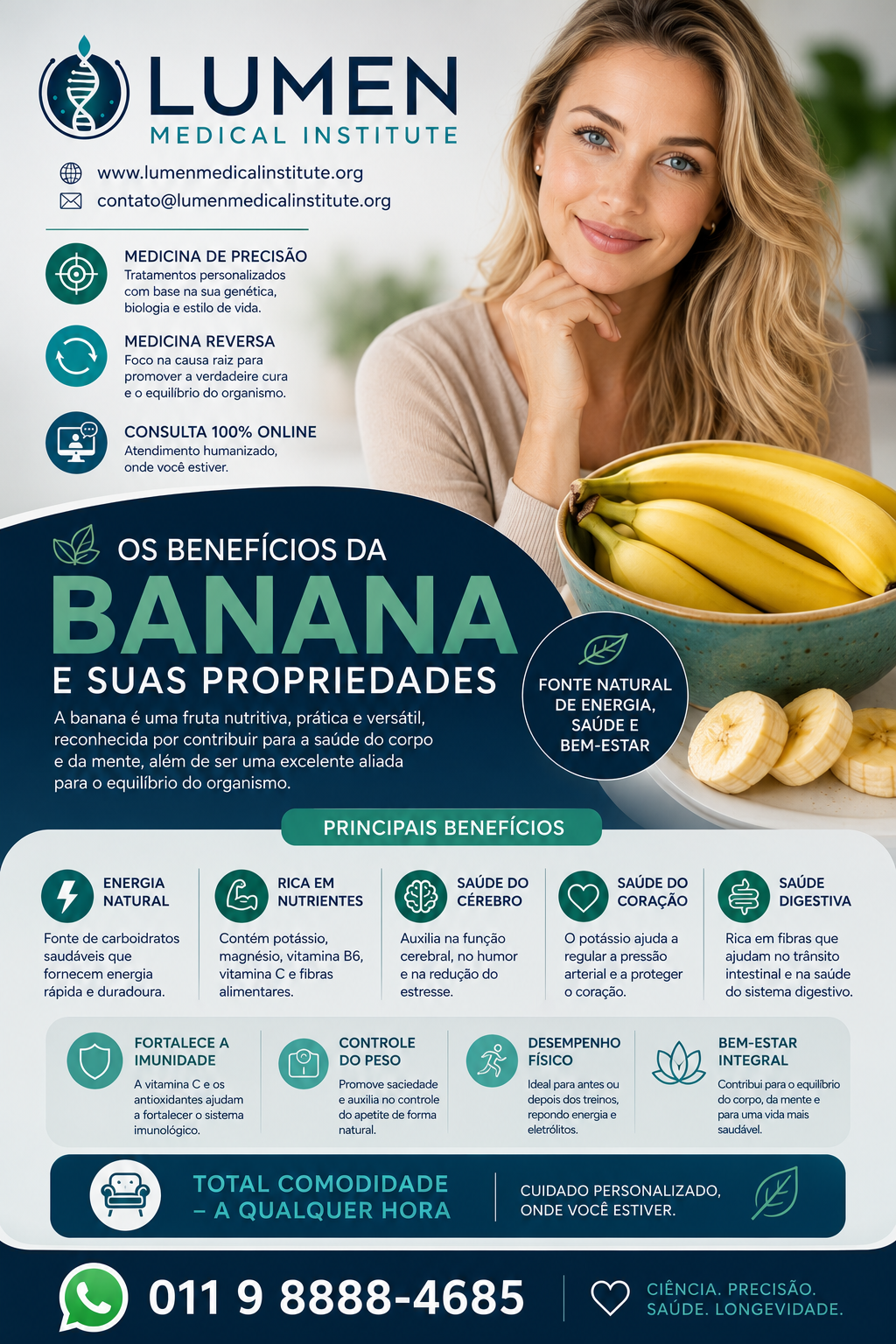 Benefícios da banana — energia natural, rica em potássio e nutrientes, saúde do cérebro, do coração e digestiva