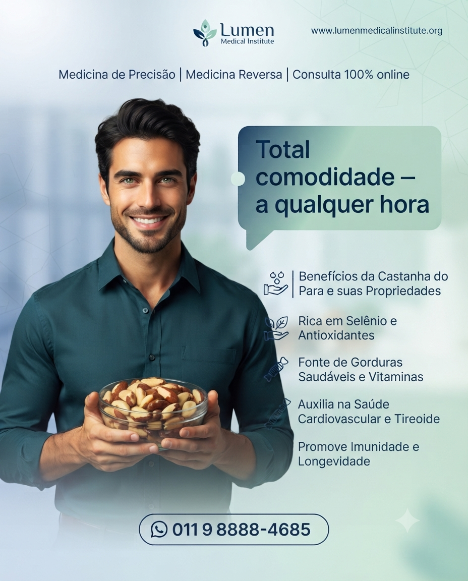 Benefícios da castanha-do-pará — rica em selênio e antioxidantes, gorduras saudáveis e vitaminas, saúde cardiovascular e da tireoide, imunidade e longevidade